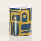 Mid Century Modern Abstract Piquet Multi Pattern in Dark Mustard and Navy Blue Coffee Mug Gallery Image 4