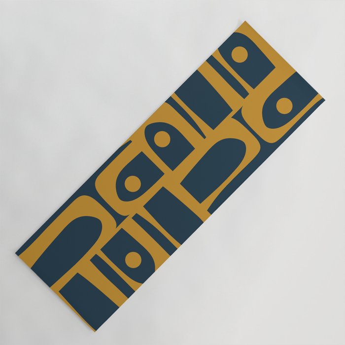 Mid Century Modern Abstract Piquet Multi Pattern in Dark Mustard and Navy Blue Yoga Mat Gallery Image 1