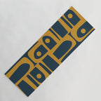 Mid Century Modern Abstract Piquet Multi Pattern in Dark Mustard and Navy Blue Yoga Mat Gallery Image 1