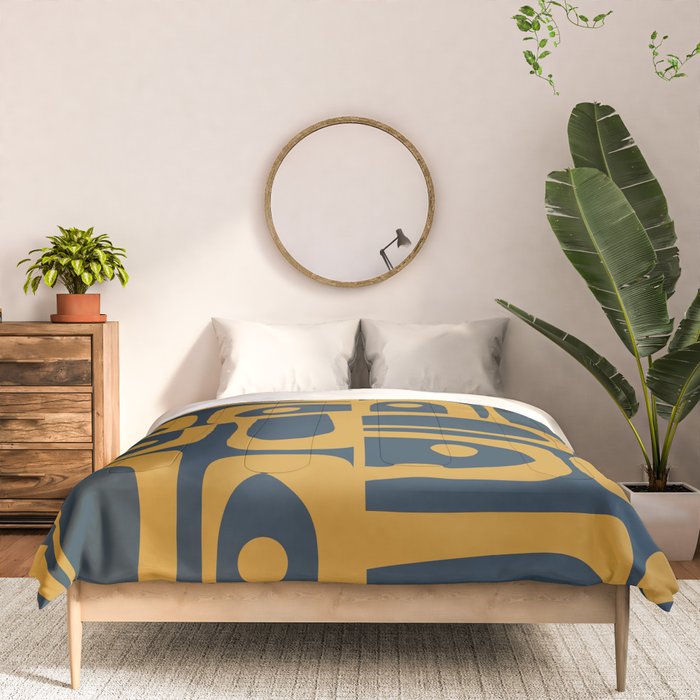 Mid Century Modern Abstract Piquet Multi Pattern in Dark Mustard and Navy Blue Comforter Gallery Image 3