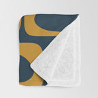 Mid Century Modern Abstract Piquet Multi Pattern in Dark Mustard and Navy Blue Throw Blanket Gallery Image 3