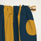 Mid Century Modern Abstract Piquet Multi Pattern in Dark Mustard and Navy Blue Window Curtain Gallery Image 2