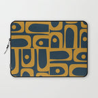 Mid Century Modern Abstract Piquet Multi Pattern in Dark Mustard and Navy Blue Laptop Sleeve Gallery Image 1