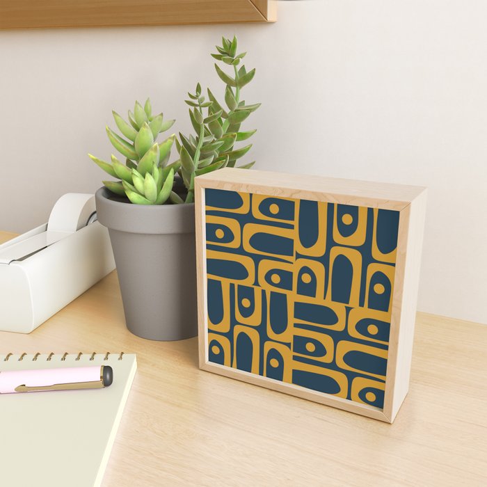 Mid Century Modern Abstract Piquet Multi Pattern in Dark Mustard and Navy Blue Mini Art Print Gallery Image 2