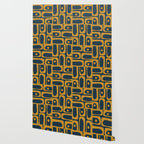 Mid Century Modern Abstract Piquet Multi Pattern in Dark Mustard and Navy Blue Wallpaper Gallery Image 2