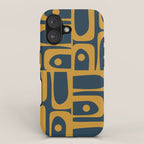 Mid Century Modern Abstract Piquet Multi Pattern in Dark Mustard and Navy Blue iPhone Case Gallery Image 1