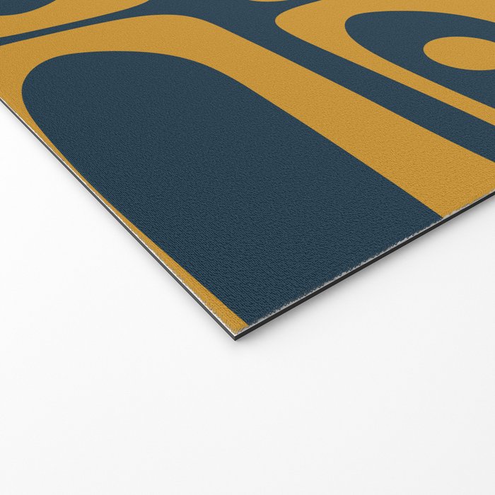 Mid Century Modern Abstract Piquet Multi Pattern in Dark Mustard and Navy Blue Welcome Mat Gallery Image 2