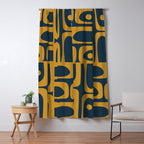 Mid Century Modern Abstract Piquet Multi Pattern in Dark Mustard and Navy Blue Window Curtain Gallery Image 5