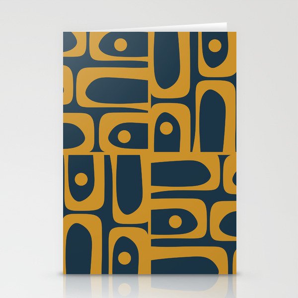 Mid Century Modern Abstract Piquet Multi Pattern in Dark Mustard and Navy Blue Stationery Card Gallery Image 1
