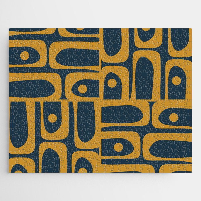 Mid Century Modern Abstract Piquet Multi Pattern in Dark Mustard and Navy Blue Jigsaw Puzzle Gallery Image 1