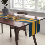 Mid Century Modern Abstract Piquet Multi Pattern in Dark Mustard and Navy Blue Table Runner Gallery Image 2