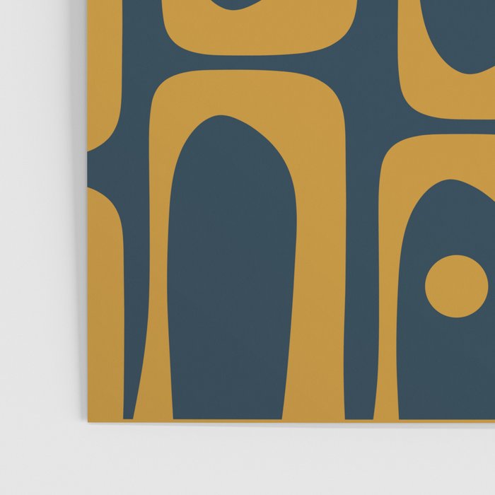 Mid Century Modern Abstract Piquet Multi Pattern in Dark Mustard and Navy Blue Poster Gallery Image 3