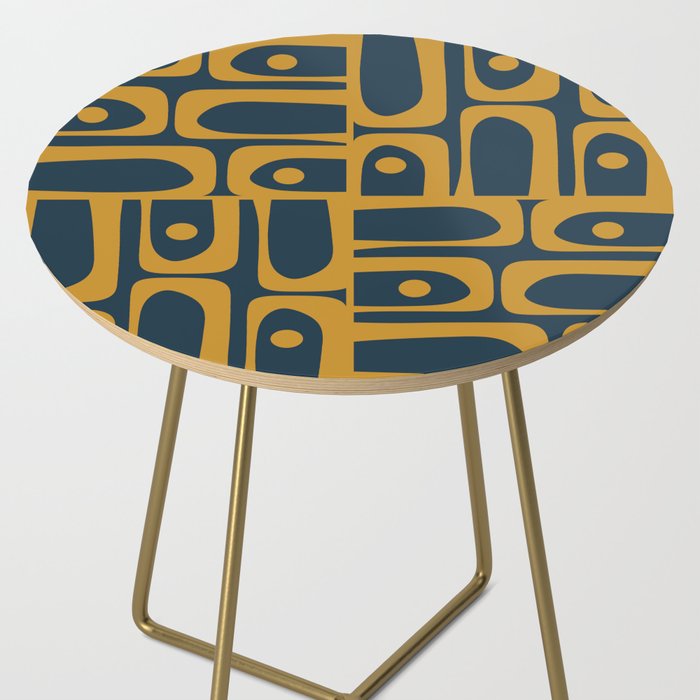 Mid Century Modern Abstract Piquet Multi Pattern in Dark Mustard and Navy Blue Side Table Gallery Image 2