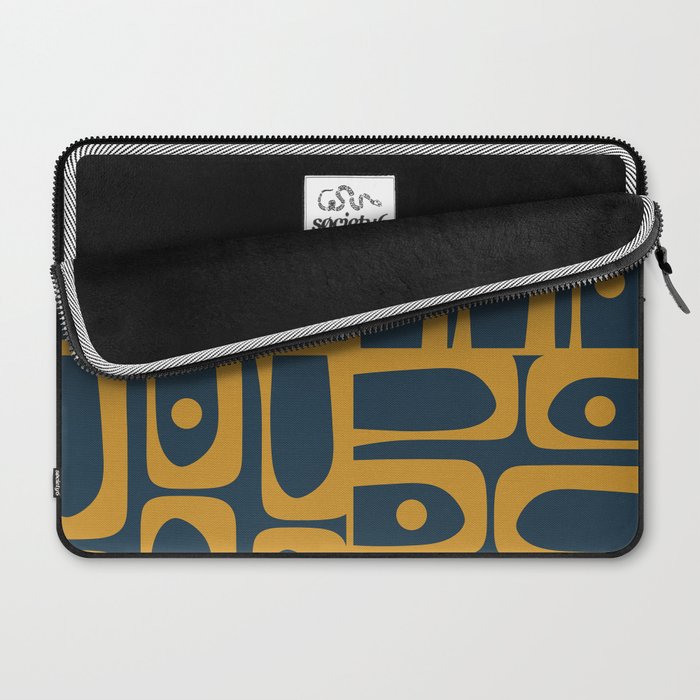 Mid Century Modern Abstract Piquet Multi Pattern in Dark Mustard and Navy Blue Laptop Sleeve Gallery Image 2