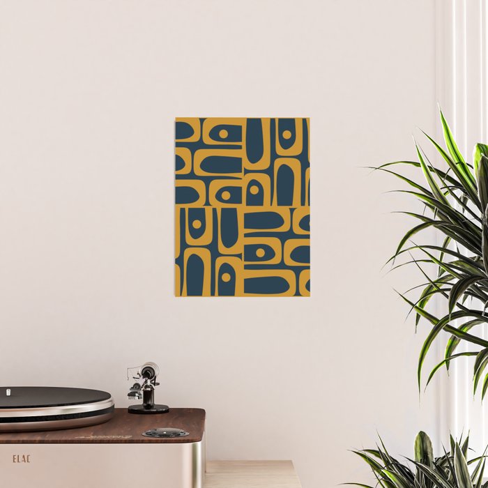 Mid Century Modern Abstract Piquet Multi Pattern in Dark Mustard and Navy Blue Poster Gallery Image 2