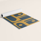Mid Century Modern Abstract Piquet Multi Pattern in Dark Mustard and Navy Blue Yoga Mat Gallery Image 2