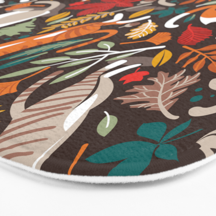 Autumn joy // brown oak background cats dancing with many leaves in fall colors Bath Mat Gallery Image 3