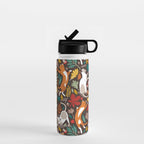 Autumn joy // brown oak background cats dancing with many leaves in fall colors Water Bottle Gallery Image 1
