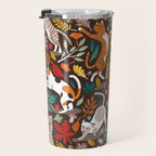 Autumn joy // brown oak background cats dancing with many leaves in fall colors Travel Mug Gallery Image 3