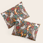 Autumn joy // brown oak background cats dancing with many leaves in fall colors Pillow Sham Gallery Image 3