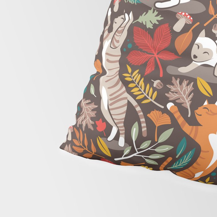Autumn joy // brown oak background cats dancing with many leaves in fall colors Pillow Sham Gallery Image 4