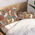 Autumn joy // brown oak background cats dancing with many leaves in fall colors Pillow Sham Gallery Image 2