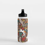 Autumn joy // brown oak background cats dancing with many leaves in fall colors Water Bottle Gallery Image 3