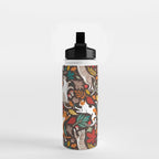 Autumn joy // brown oak background cats dancing with many leaves in fall colors Water Bottle Gallery Image 2