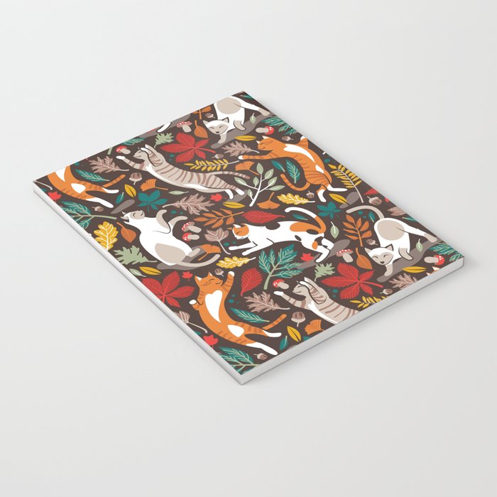 Autumn joy // brown oak background cats dancing with many leaves in fall colors Notebook Gallery Image 3