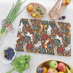 Autumn joy // brown oak background cats dancing with many leaves in fall colors Cutting Board Gallery Image 2