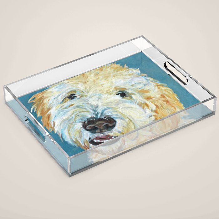 Stanley the Goldendoodle Dog Portrait Acrylic Tray Gallery Image 1