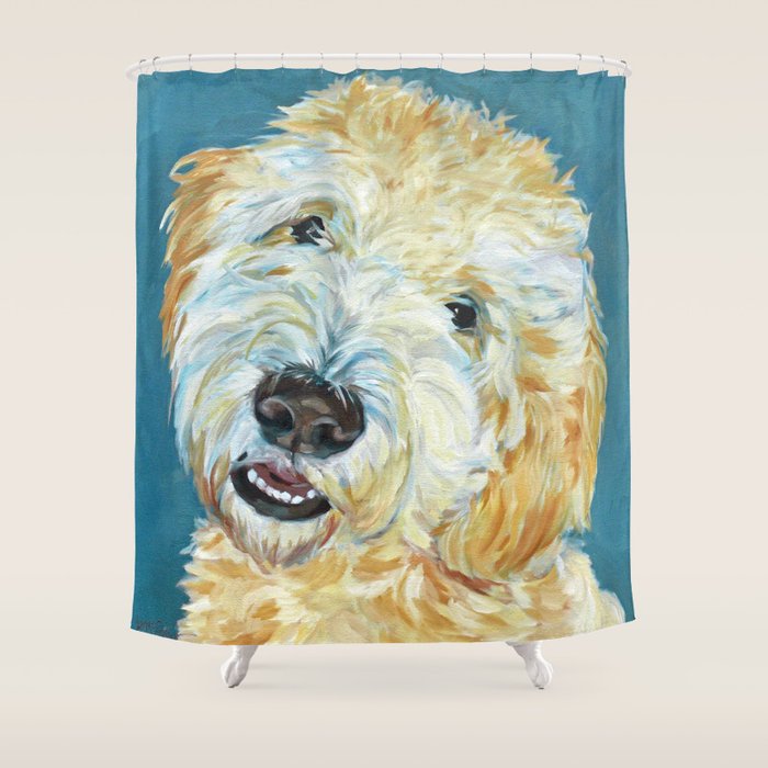 Stanley the Goldendoodle Dog Portrait Shower Curtain Gallery Image 1