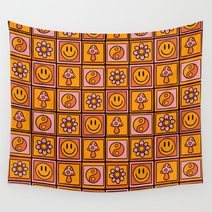Vintage Granny Square Print Wall Tapestry Gallery Image 1