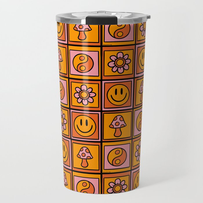 Vintage Granny Square Print Travel Mug Gallery Image 1