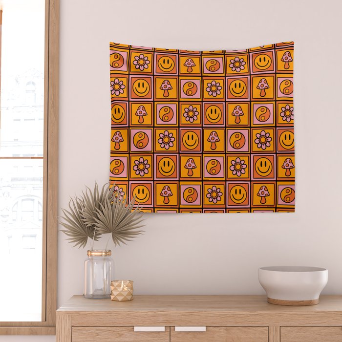 Vintage Granny Square Print Wall Tapestry Gallery Image 2