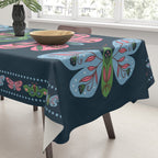 Folk Floral Moths and Butterflies Blue Tablecloth Gallery Image 3