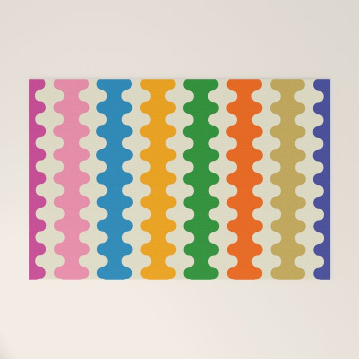 Colorful Ogee A-Go-Go Retro Pop Abstract Multicolor Wavy Stripe Pattern Welcome Mat Gallery Image 1