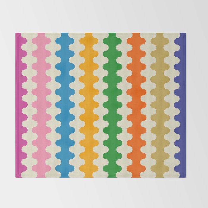 Colorful Ogee A-Go-Go Retro Pop Abstract Multicolor Wavy Stripe Pattern Throw Blanket Gallery Image 2
