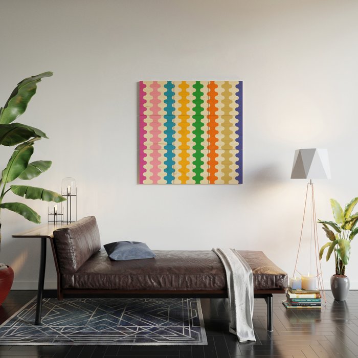 Colorful Ogee A-Go-Go Retro Pop Abstract Multicolor Wavy Stripe Pattern Wood Wall Art Gallery Image 2