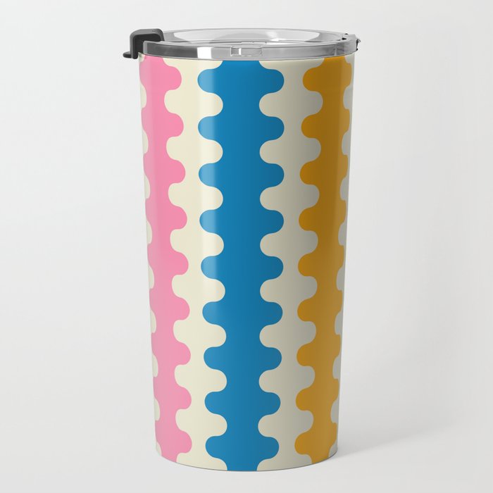 Colorful Ogee A-Go-Go Retro Pop Abstract Multicolor Wavy Stripe Pattern Travel Mug Gallery Image 3