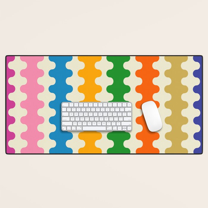 Colorful Ogee A-Go-Go Retro Pop Abstract Multicolor Wavy Stripe Pattern Desk Mat Gallery Image 1