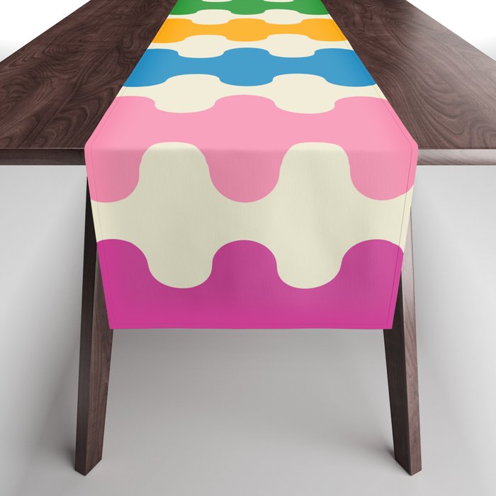 Colorful Ogee A-Go-Go Retro Pop Abstract Multicolor Wavy Stripe Pattern Table Runner Gallery Image 1