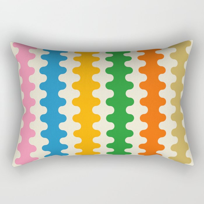 Colorful Ogee A-Go-Go Retro Pop Abstract Multicolor Wavy Stripe Pattern Rectangular Pillow Gallery Image 2