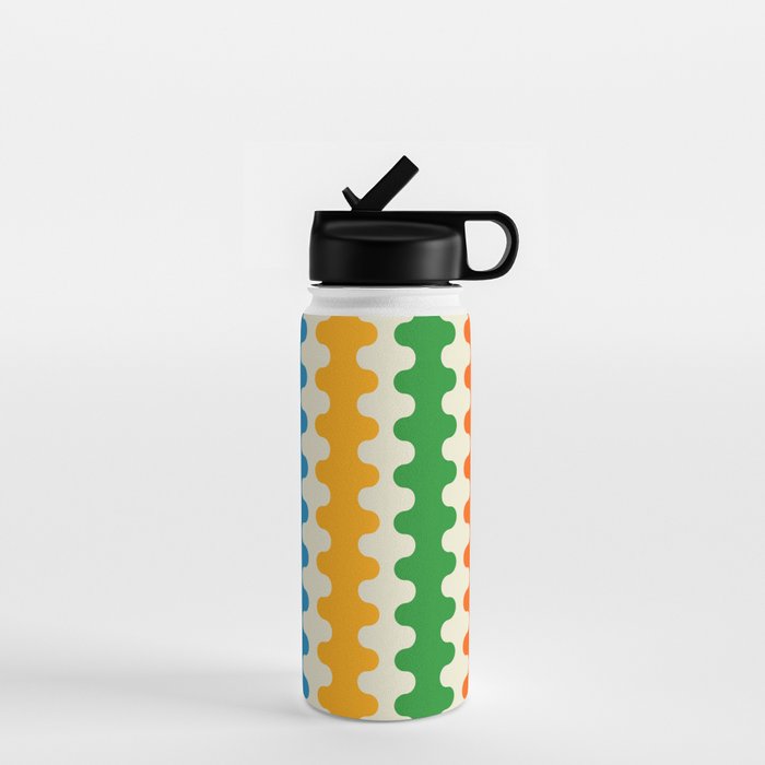 Colorful Ogee A-Go-Go Retro Pop Abstract Multicolor Wavy Stripe Pattern Water Bottle Gallery Image 1