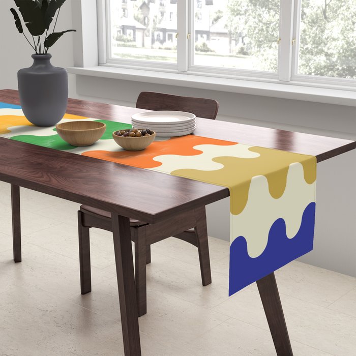 Colorful Ogee A-Go-Go Retro Pop Abstract Multicolor Wavy Stripe Pattern Table Runner Gallery Image 2