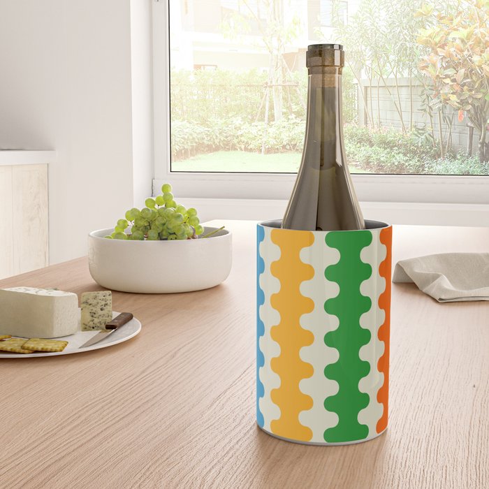 Colorful Ogee A-Go-Go Retro Pop Abstract Multicolor Wavy Stripe Pattern Wine Chiller Gallery Image 4