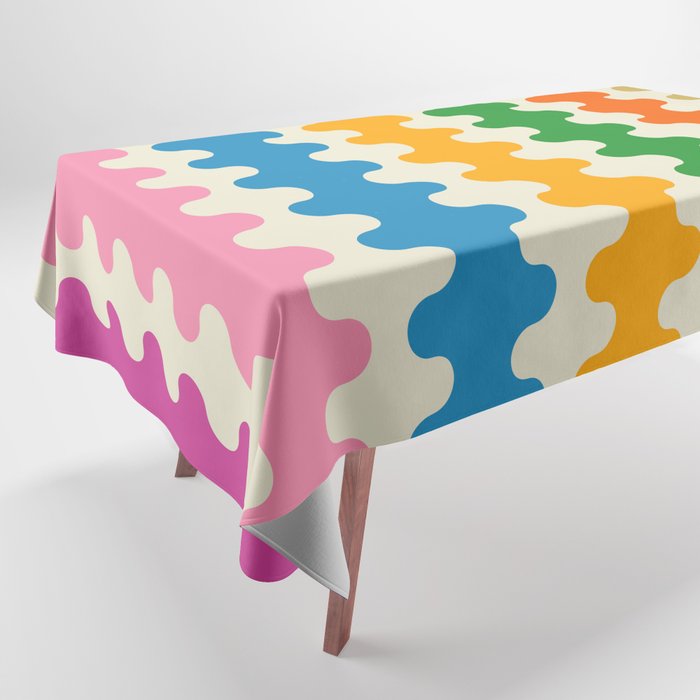 Colorful Ogee A-Go-Go Retro Pop Abstract Multicolor Wavy Stripe Pattern Tablecloth Gallery Image 1