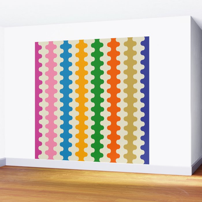 Colorful Ogee A-Go-Go Retro Pop Abstract Multicolor Wavy Stripe Pattern Wall Mural Gallery Image 2