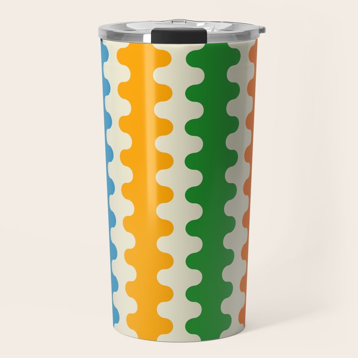 Colorful Ogee A-Go-Go Retro Pop Abstract Multicolor Wavy Stripe Pattern Travel Mug Gallery Image 1
