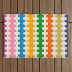 Colorful Ogee A-Go-Go Retro Pop Abstract Multicolor Wavy Stripe Pattern Outdoor Rug Gallery Image 1